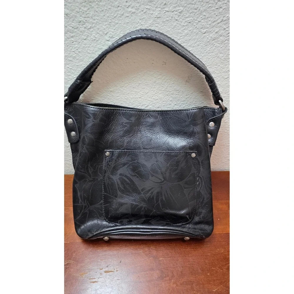 Patricia Nash Bucket Bag Womens‎ Black Floral Embossed Leather Tassel Hobo Purse